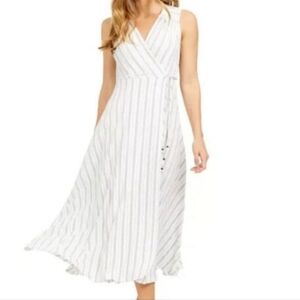 Calvin Klein White Grey Faux-Wrap Striped A-Line Maxi Dress Size 10 NWOT'S